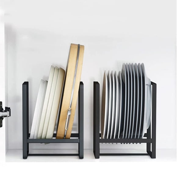 MINGFANITY 2 soportes para platos organizador de metal para almacenamiento de platos, estante de exhibición para gabinete, mostrador y armario, color negro