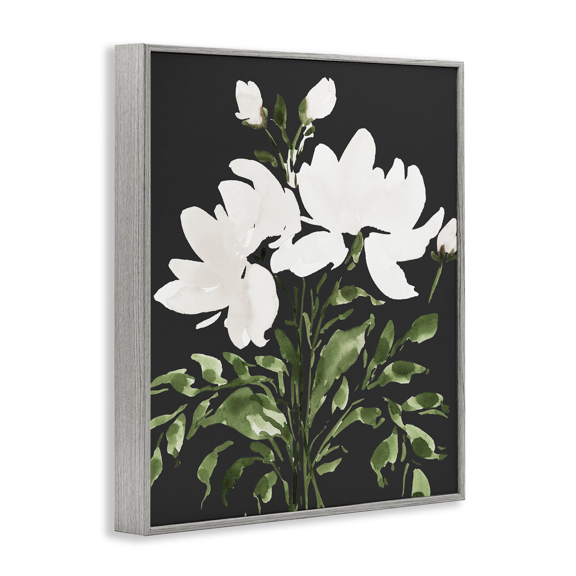 Stupell Industries White On Black Floral Gray Framed Giclee Art, design by Lucille Price