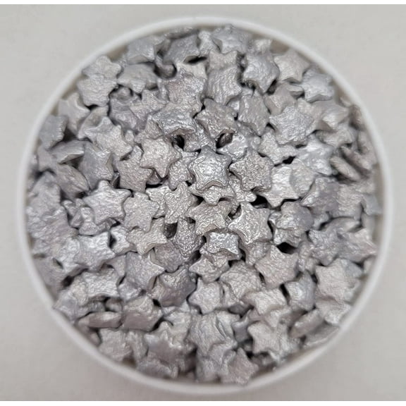 Silver Star Thick Quins Confetti Sprinkles, Cake, Cookie, Donut, Wedding, Graduation 4 oz