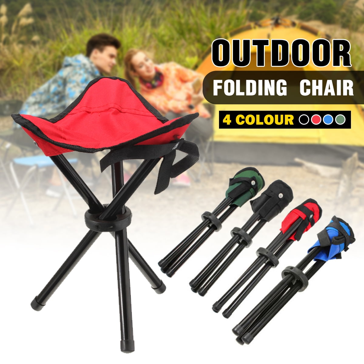 Camping Stool Folding Tripod Chair Tall Slacker Black Mesh Storage Pocket 