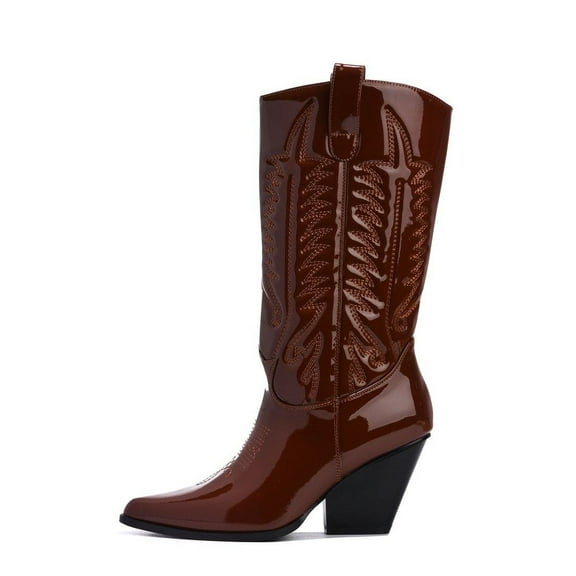 Southern Belle Western Tall Shaft Pointed Toe Block Heel Mid Calf Fashion Boot (BROWN, 11)