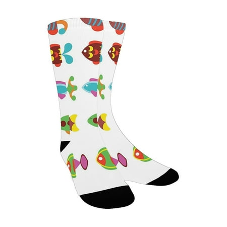 

Ocean Animal Decor Baby Fish Crew in Colors with Funny Lines and Circles Childish Fauna Print Multi Custom Socks for Women