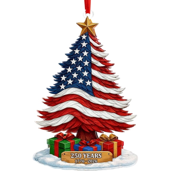 250th Anniversary USA Ornament – Patriotic American Flag & Liberty Bell 2D Acrylic Christmas Tree Decor, Commemorative Gift for US Citizens, Veterans, Patriotic Collectors(1PC)