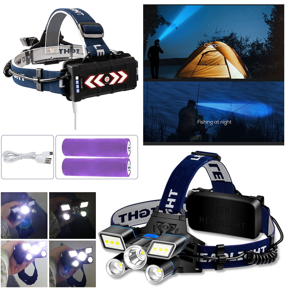 T6 Headlamp Rechargeable 350000LM LED Zoom CREE Headlight Head Torch & USB Line 