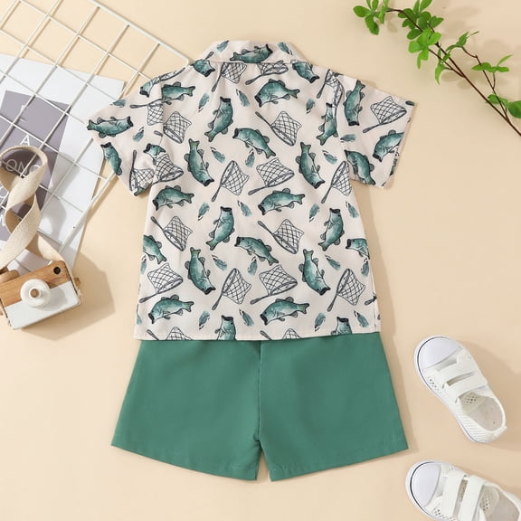 Vedolay Short Sets For Boys Boys' Shorts Set - 2 Piece Short Sleeve Graphic T-Shirt and Shorts For Little Boys,Green 2-3 Years