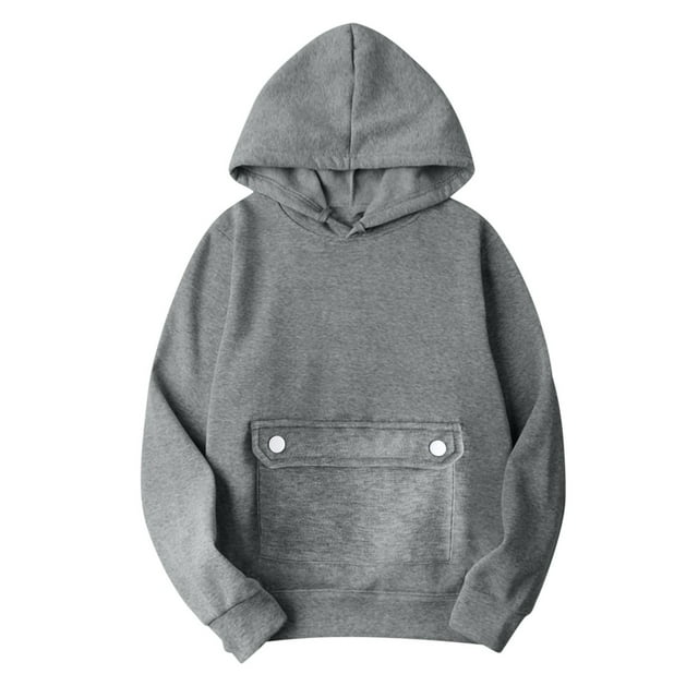 VINUSLI Womens Oversized Sweatshirt Hoodie Drawstring Solid Color Pullover Hoodies with Big Button Pocket Fall Long Sleeve Sweatshirts Dark Gray,L