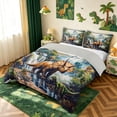 thumbnail image 3 of meiyoeat Waterfall Mountain Dino Bedding for Boys Girls Kids, Natural Prehistoric Wildlife Duvet Cover Full, Green Brown, Grey Reversible, 3-Piece, 1 Duvet Cover and 2 Pillowcases, 3 of 6