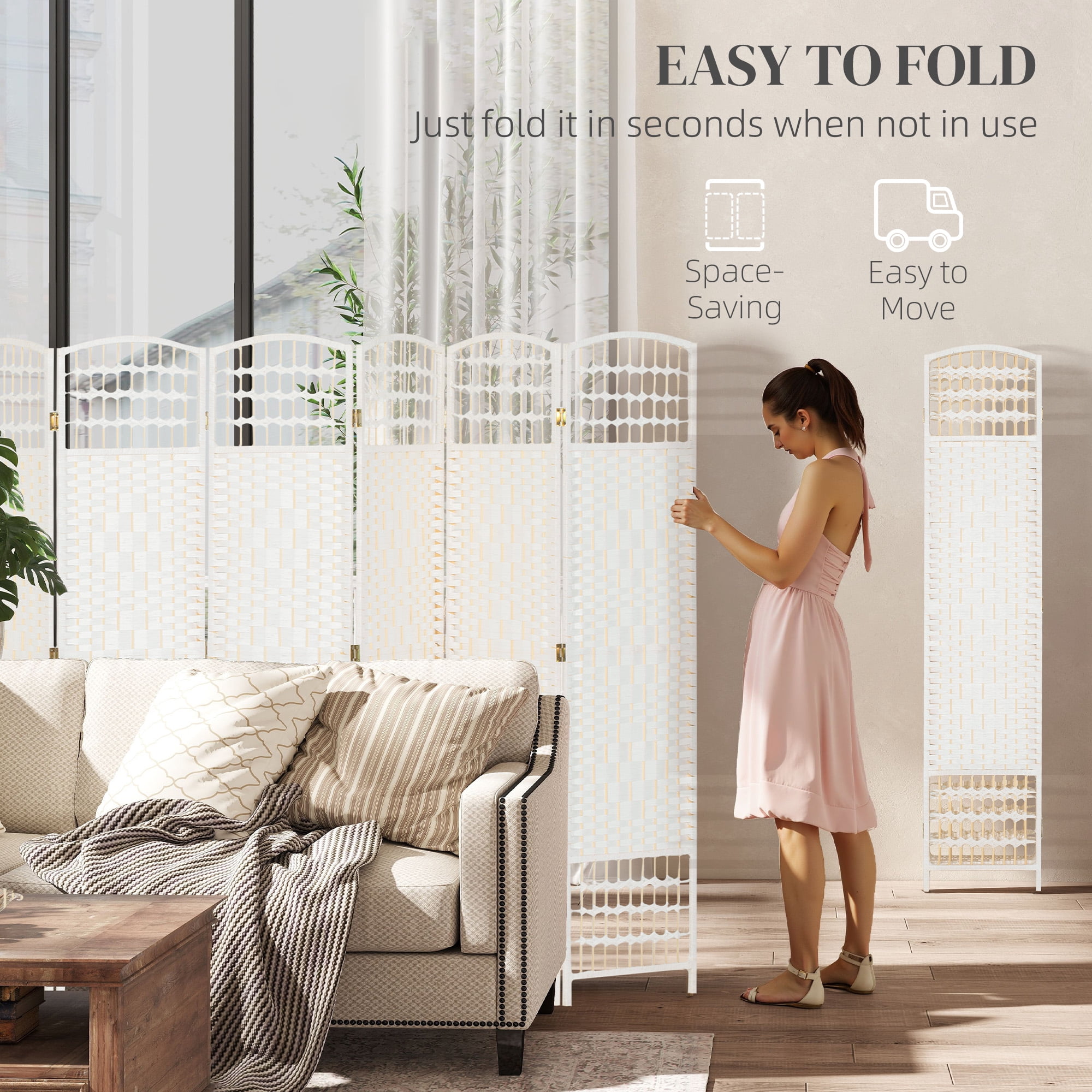 HOMCOM 8 Panel Room Divider Folding Privacy Screen 5.6' Room Separator