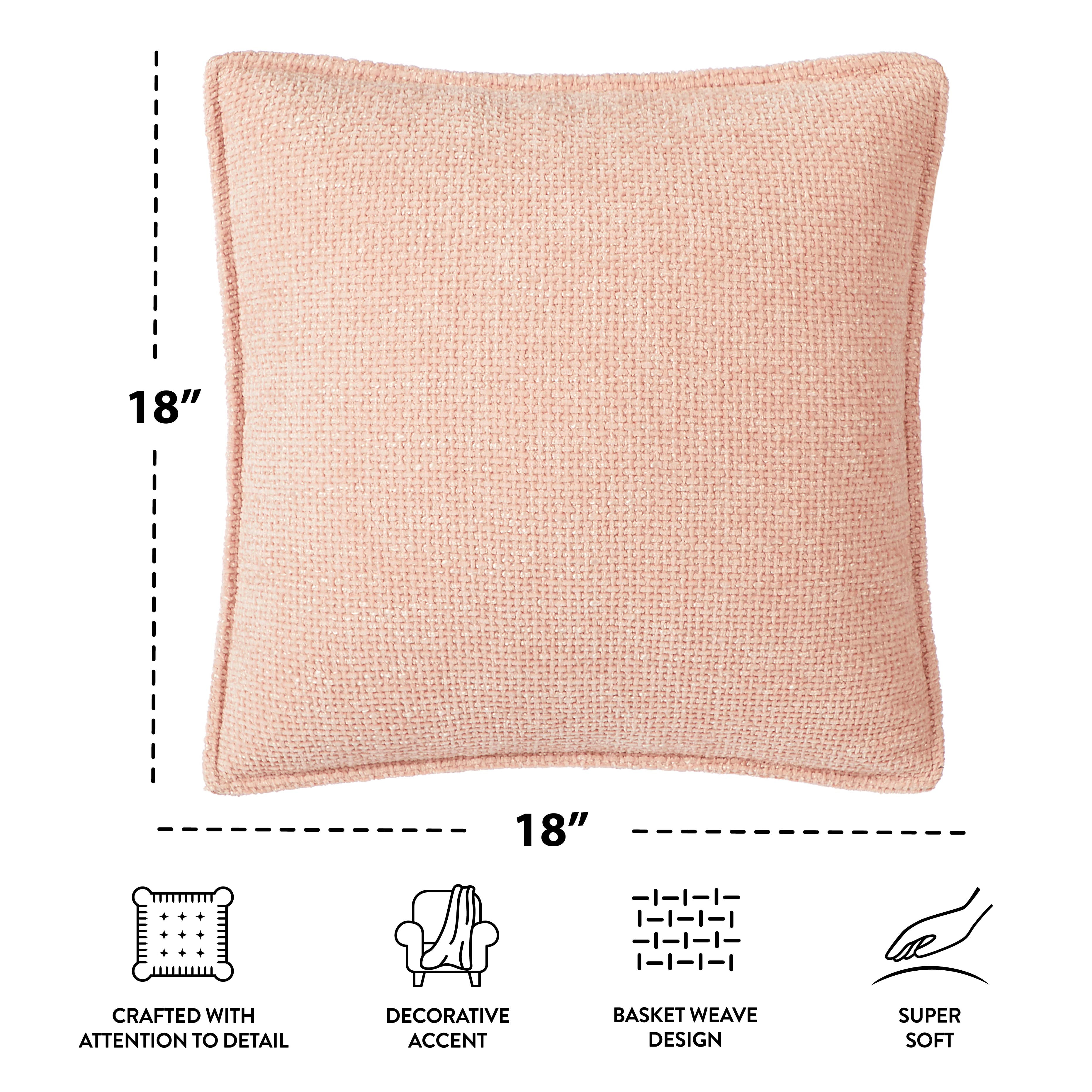 (2 pack) Mainstays Heather Basket Weave Chenille Decorative Pillow, Blush, 18" x 18"