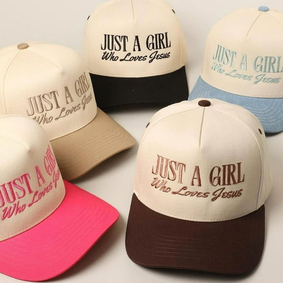 Just A Girl Who Loves Jesus Embroidered Hat, Adjustable Snapback Trucker Cap for Women and Teens, Faith Based Christian Baseball Cap, Stylish Everyday Streetwear and Inspirational Gift