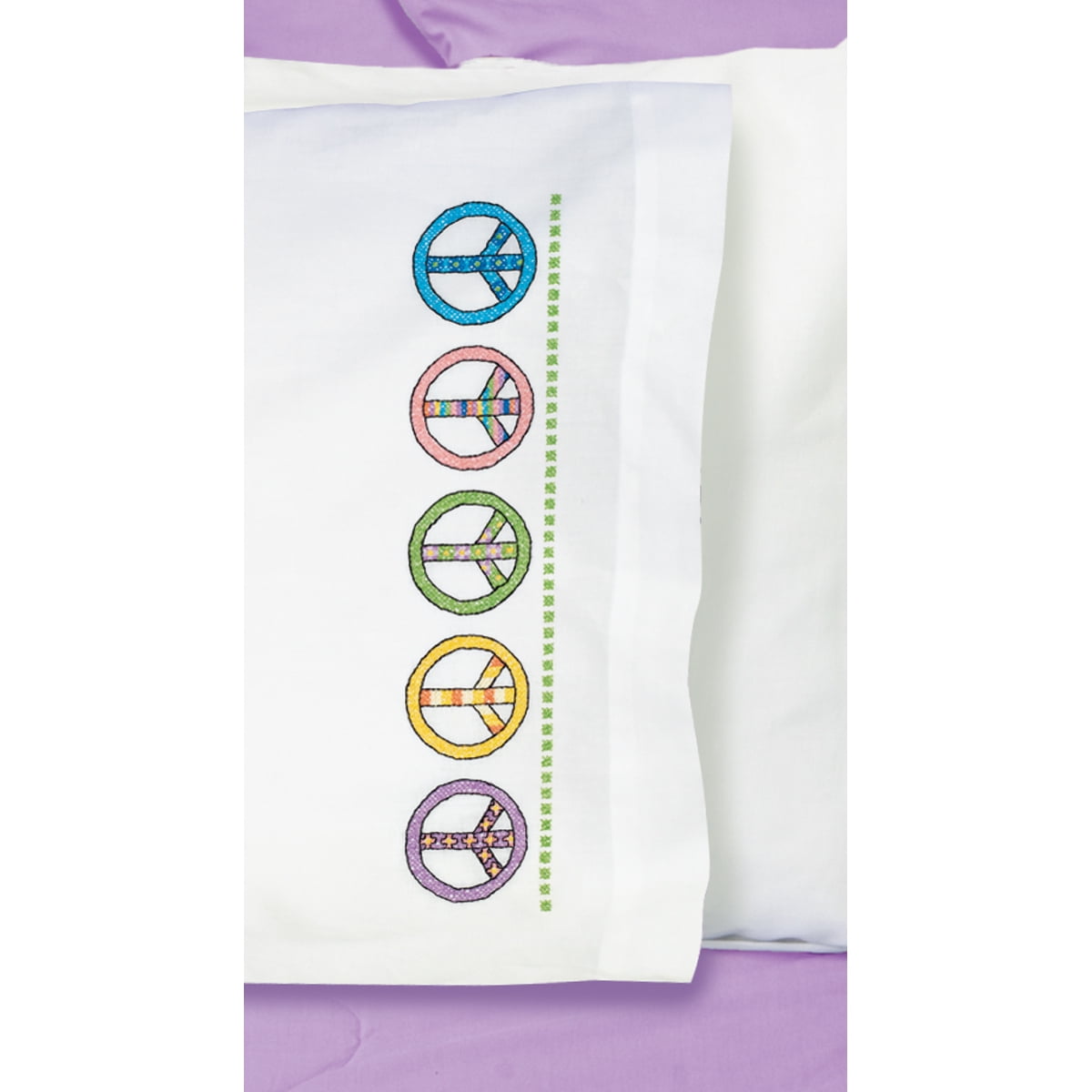 Stamped Cross Stitch Pillowcase Pair 20'x30' - Peace Sign