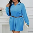 thumbnail image 4 of Hueook Fall Dresses for Women Solid Color Long Sleeved Plus Size Dress Blue 2X, 4 of 7