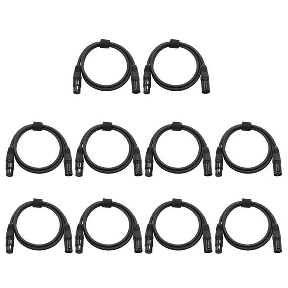 BRIGHTFUFU 10 Uds 1M Cable DMX de 3 pines Cable de iluminación de escenario luz Par LED luz con cabezal móvil equipo de DJ (negro)