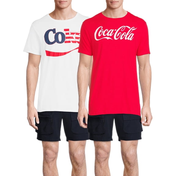 Coca-Cola Men's & Big Men's 4th of July Patriotic Graphic T-Shirt with Short Sleeves, 2-Pack