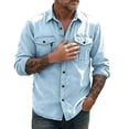 thumbnail image 3 of Men's Casual Button Down Shirt Long Sleeve Turndown Collar Solid Polyester Zipper Closure Pockets Daily Work Office Business | Zenithor,Light Blue M, 3 of 6