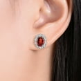 thumbnail image 3 of Rylos 14K White Gold Princess Diana Inspired Earrings - 8X6MM Oval Garnet & Sparkling Diamonds -  Exquisite Birthstone Jewelry for Women, 3 of 7