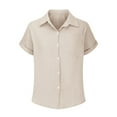 thumbnail image 4 of Tittly Button Down Shirts Shirts for Women Generisch Muslin Blouse Women's Summer Shirt Blouse Cotton Short Sleeve Linen Blouse Tops V Neck Long Blouse Tunic Short Sleeve Shirts Womens Shirts Beige S, 4 of 7