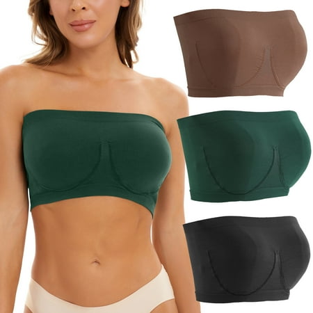 

Eashery Plus Size Strapless Bra Bandeau Tube Removable Padded Top Cotton Underwear for Women Multicolour XL