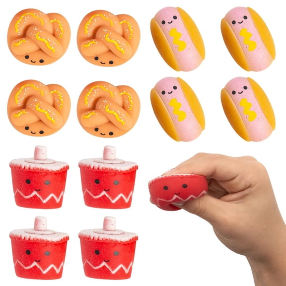 2" Mini Sports Concession Drink, Pretzel & Hot Dog Mochi Squishies – 12 Pc.