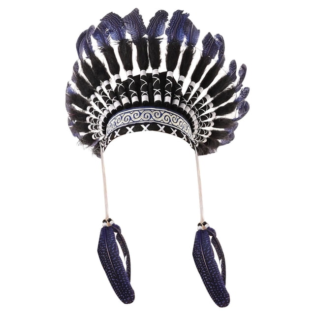 Tocado de plumas para hombres y mujeres, sombrero de jefe para espectáculos, juegos de rol, fiestas y presentaciones. Azul