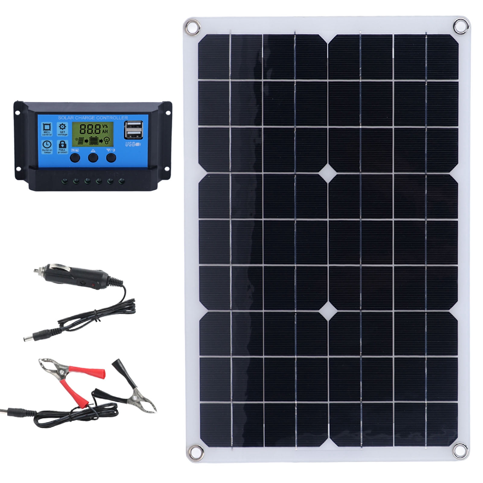 50W Monocrystalline Solar Battery Charging Panel Kit with DC 18V Output and Controller, Portable Solar Power Solution for Household, Car, Boat, Dual USB 5V/2A Output