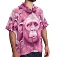 thumbnail image 2 of Pink Monkey Gorilla Men's Hawaiian Shirt, Short Sleeve Printed Button Down Beach Casual Tops, Summer Spread Collar Men's Shirts, 2 of 6