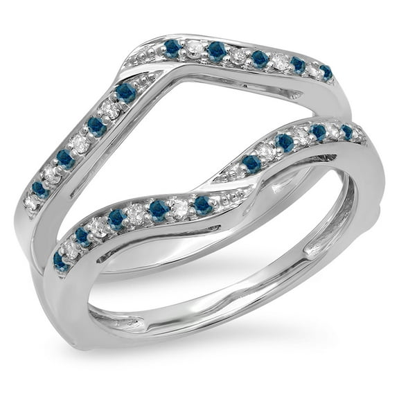 Dazzlingrock Collection 0.30 Carat (ctw) 14K Blue & White Diamond Wedding Band Enhancer Guard Ring 1/3 CT, White Gold, Size 7