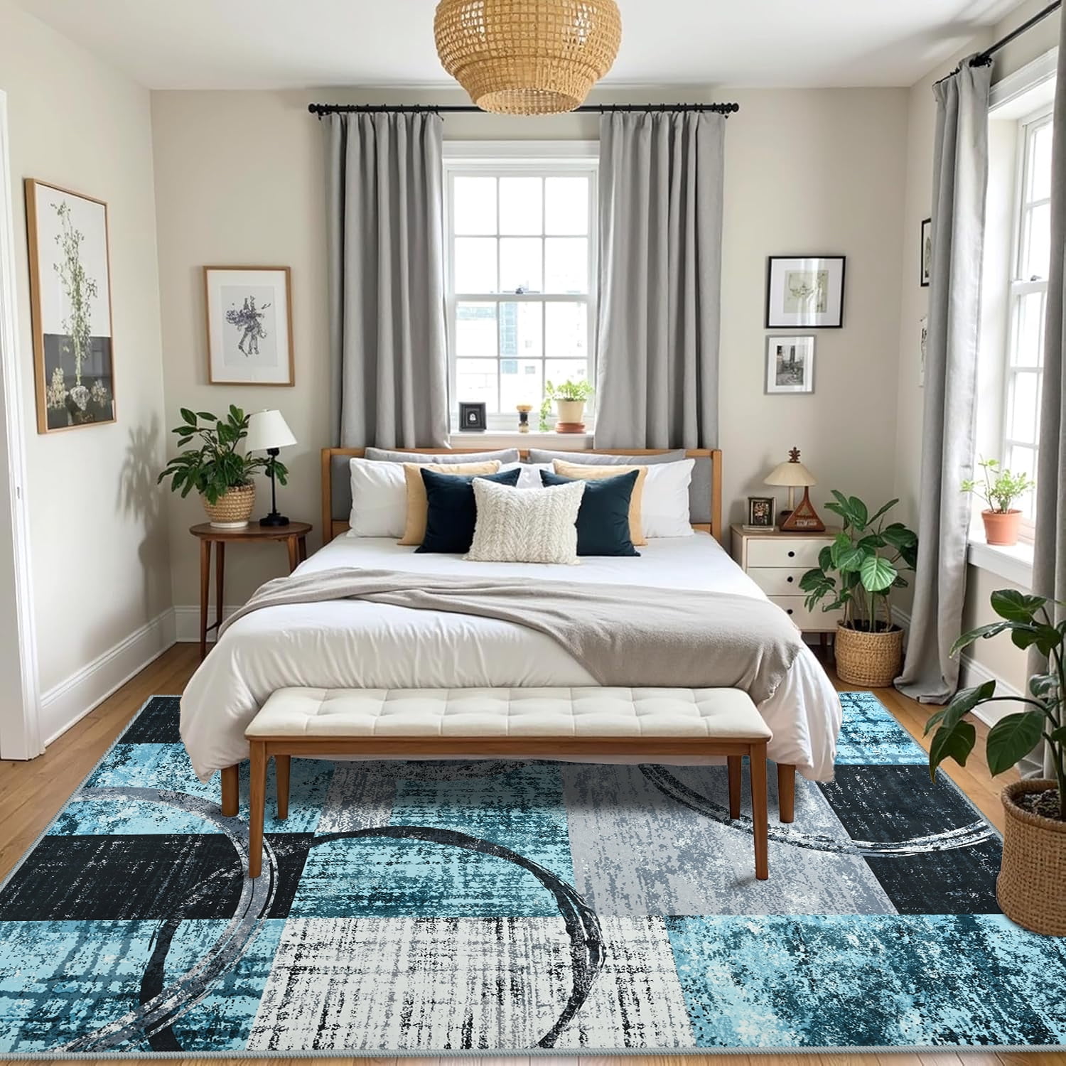 Ultrug Fluffy Rugs for Bedroom Abstract Area Rug for Living Room Decor Nursery Carpet,6'x9',Blue