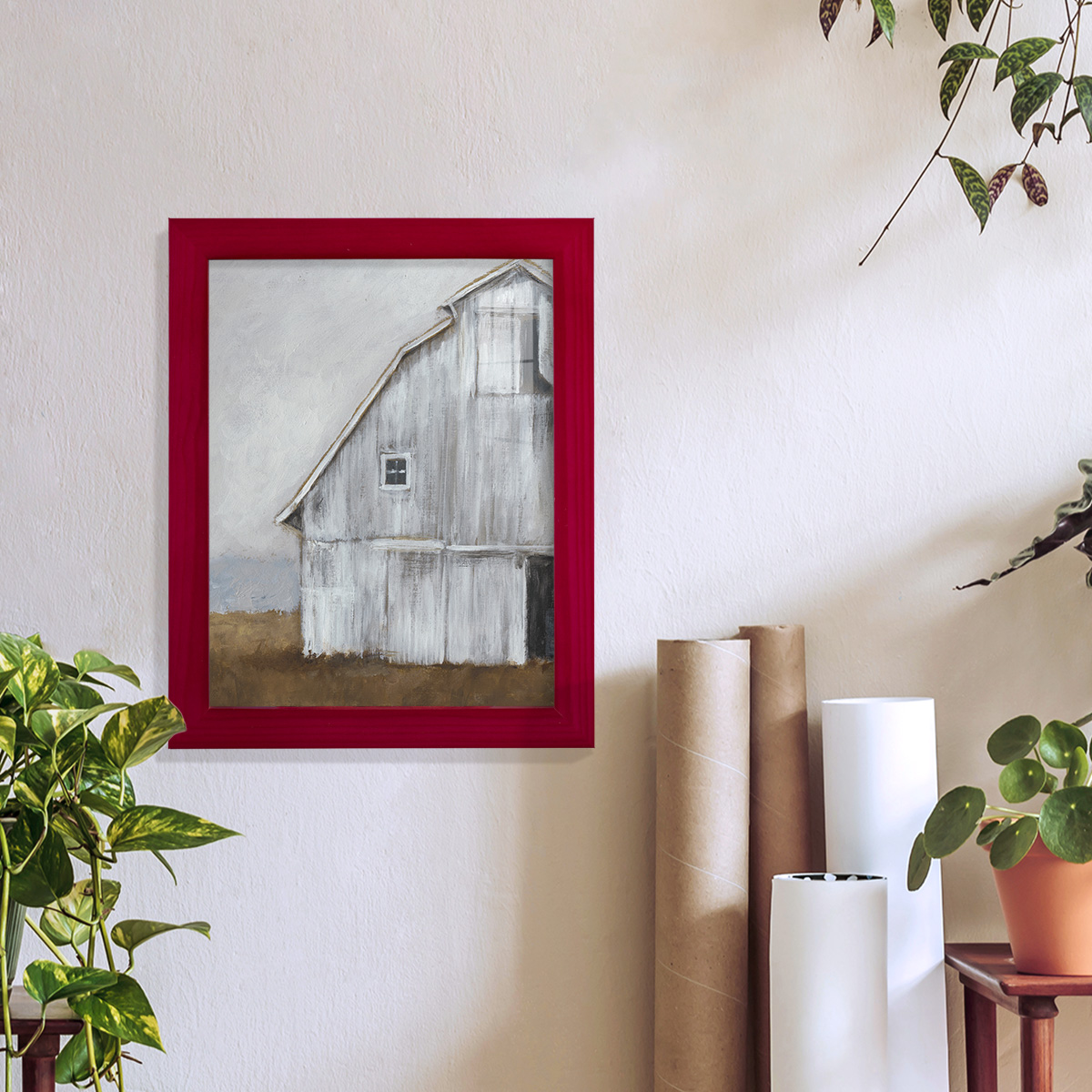 Abandoned Barn II -Framed Print w/glass-Cherry Red