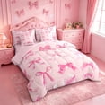 thumbnail image 2 of meiyoeat Cute Coquette Bow 7-Piece Twin Bedding For Girls Kids,Pink Ribbon Bowtie Bedding Comforter Set For Bowknot Lovers,Pink Reversible, 2 of 7