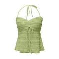 thumbnail image 2 of Peplum Tank Tops for Women Y2k Halter Neck Cute Bow Center Ruched Spaghetti Strap Dressy Casual Crop Camisole Tops, 2 of 7