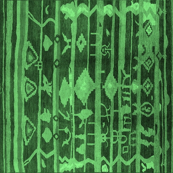 Ahgly Company Indoor Square Oriental Emerald Green Industrial Area Rugs, 8' Square