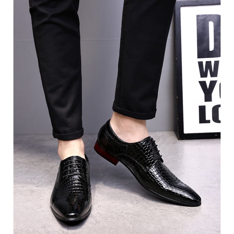 Santimon Men Derby Shoes Crocodile Pattern Pointed Toe Lace Up 