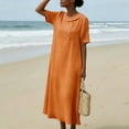 thumbnail image 4 of Blmnix Dresses for Women Beach Dress Button Down Popover Dress Tea-Length Crew Neck Short Sleeve Womens Summer Dresses Casual,M, 4 of 5