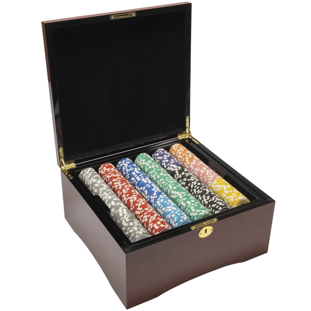 750 Ct Ultimate 14 Gram Poker Chip Set w/ Mahogany Wooden Case ...
