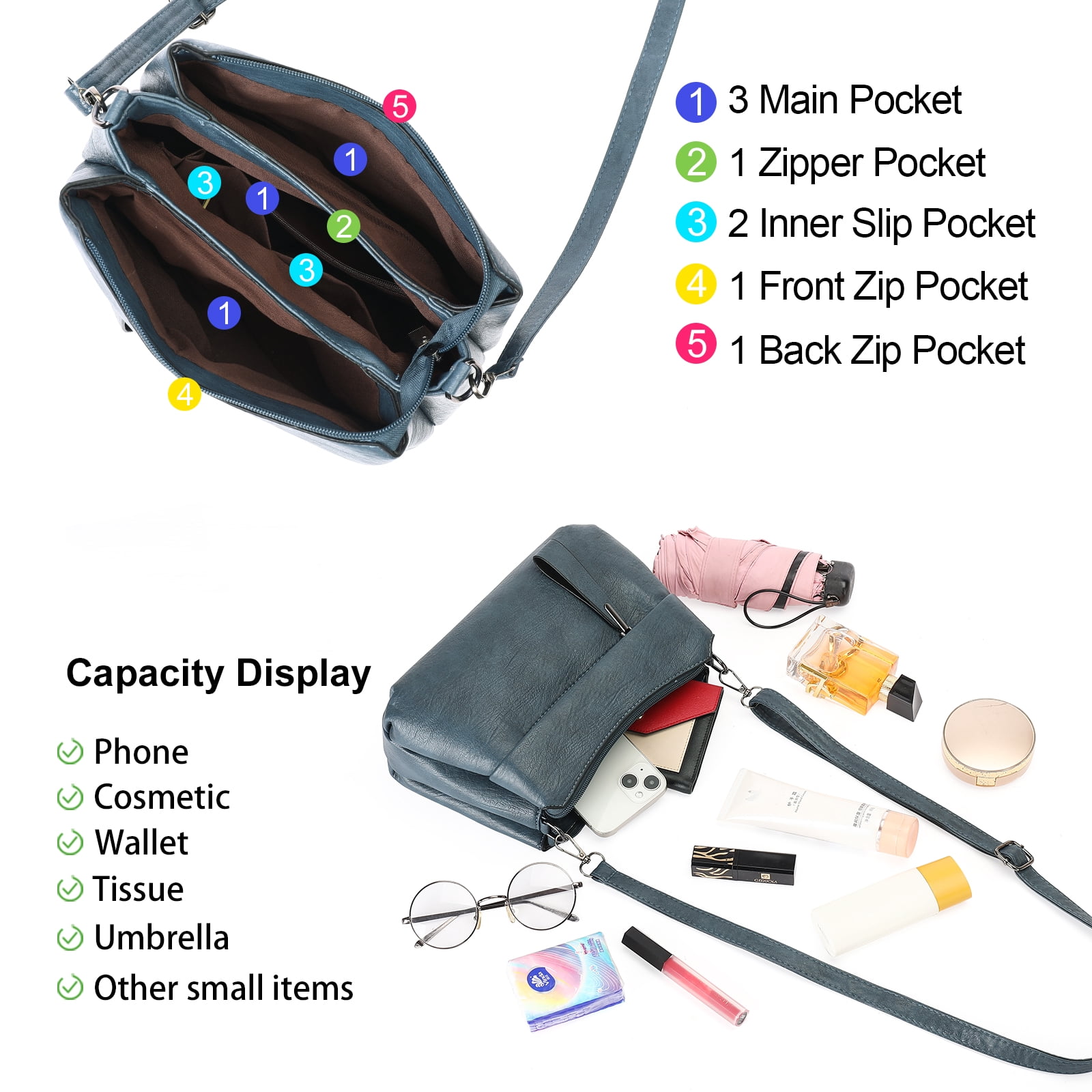 GOIACII Shoulder Bag for Women Leather Purse Crossbody Bag with Adjustable Strap