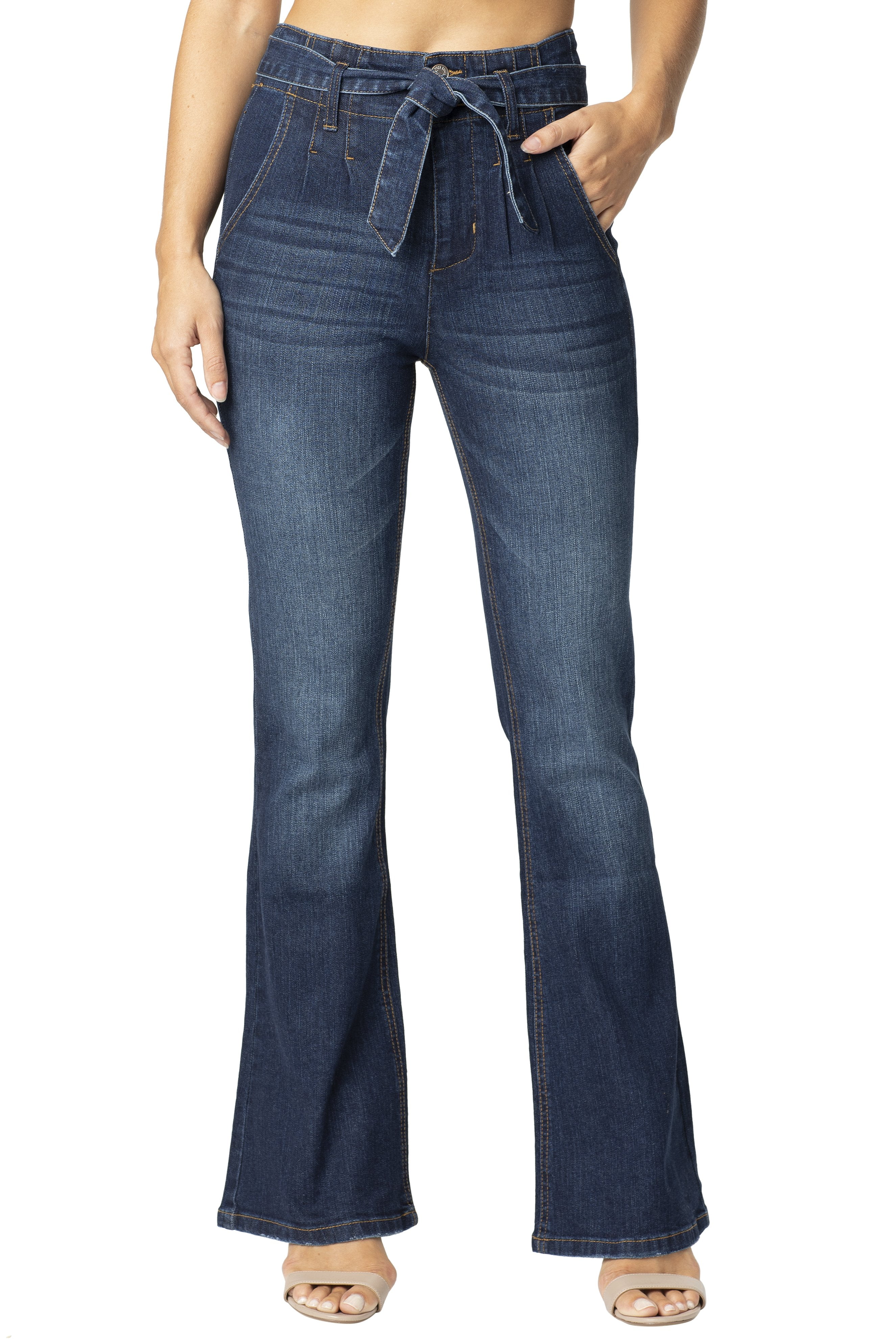 Tie belt flare jeans Clearance