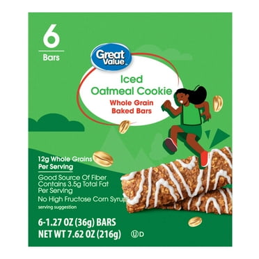 Great Value Iced Oatmeal Cookie Whole Grain Baked Bars, 1.27 oz, 6 Count