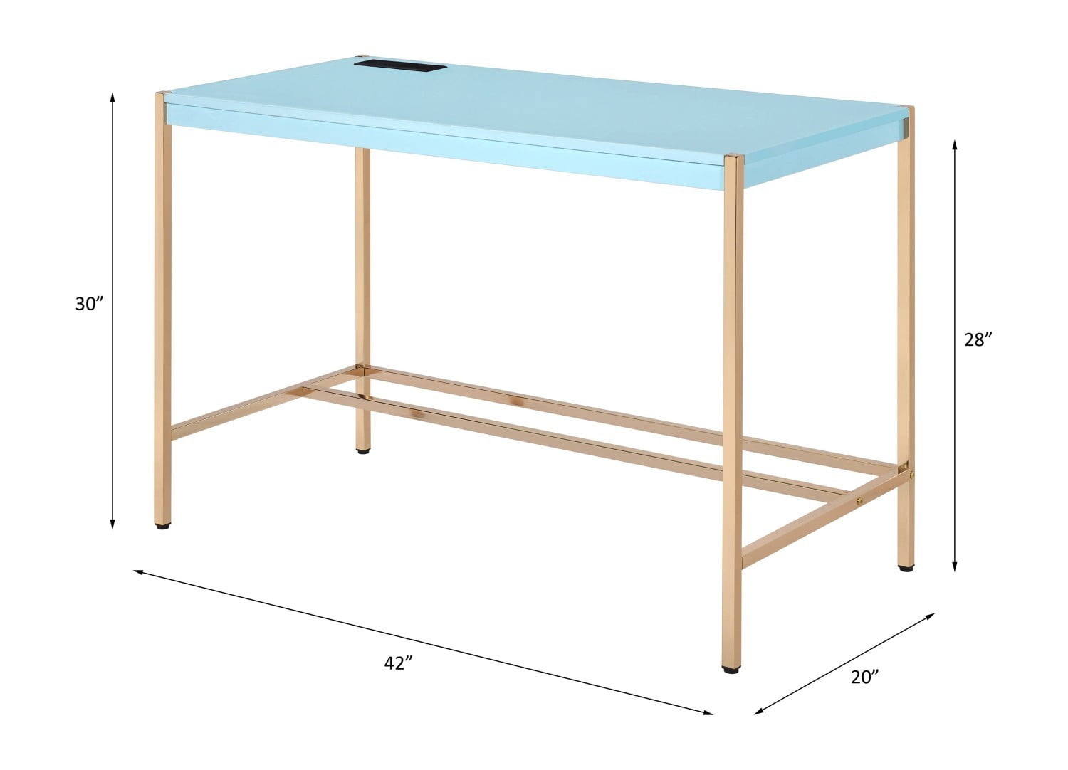 Modern Writing Desk with USB Port, Baby Blue & Gold Finish Minimalist Computer Desk for Home Office Bedroom Study
