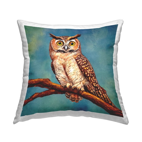 Stupell Industries Owl Perched Blue Wildlife Printed Throw Pillow Design by Alpenglow Workshop