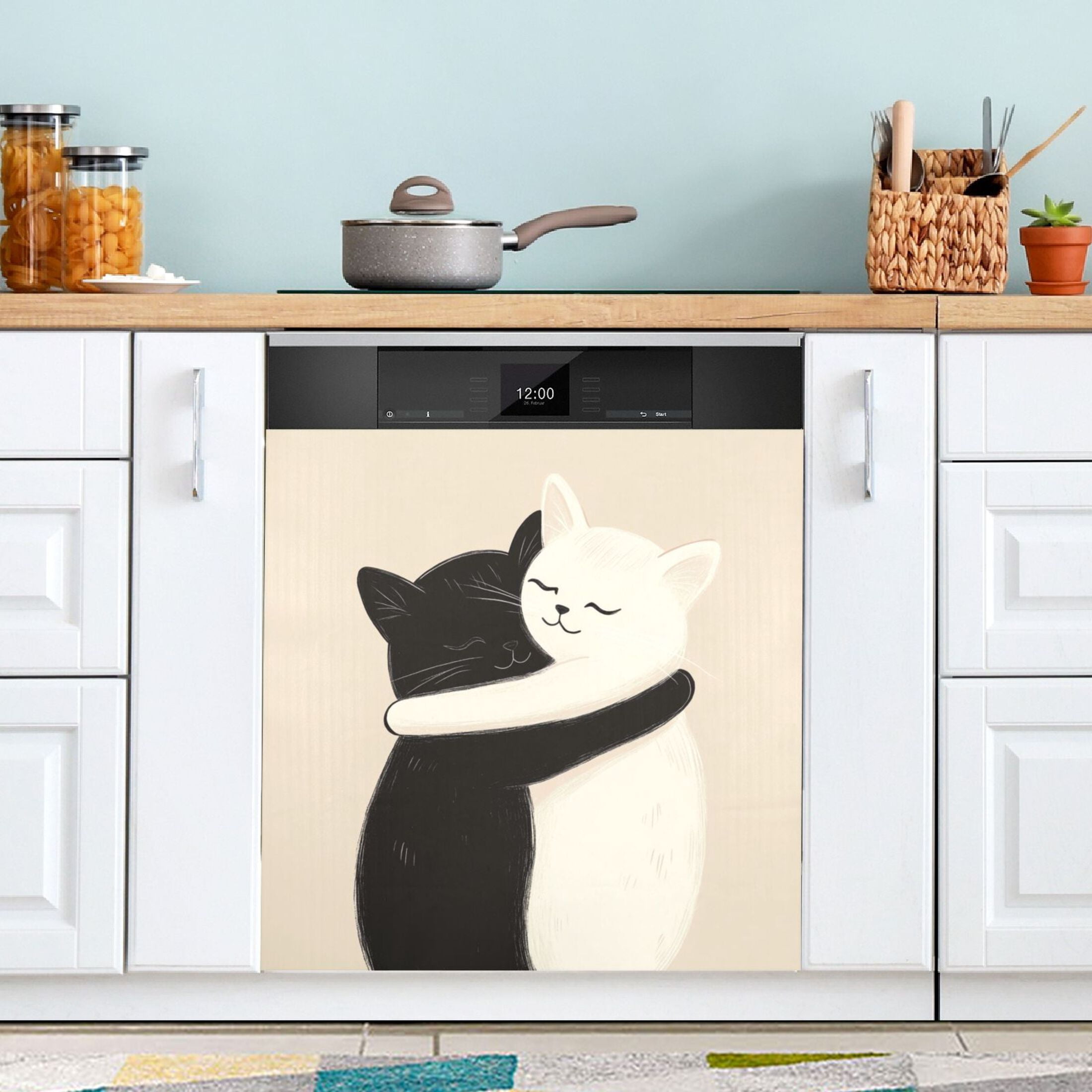 Dishwasher Magnetic Sticker 23x26 Inch Refrigerator Magnetic Sticker Washing Machine Magnetic Sticker Kitchen Panel Magnetic Sticker Home Decor Two Cats Hugging