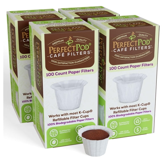 Cafe Filters Paper Liners for Reusable K Cup Coffee Pods by Perfect Pod - Fits All Brands, Compatible With All Refillable Capsules - Disposable Paper