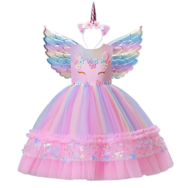 Niñas Unicornio Tutu Pink Princess Dress Adolescentes Fiesta de cumpleaños Trajes Niños Niños Halloween Cosplay Unicornio Realizar Costume5-6T (Etiqueta 120) Gao Jinjia LED