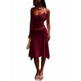 thumbnail image 3 of Women 2 Piece Lace Halter Neck Crop Top and Midi Skirt Set Summer Vacation Going Out Outfits Wine Red XS, 3 of 8