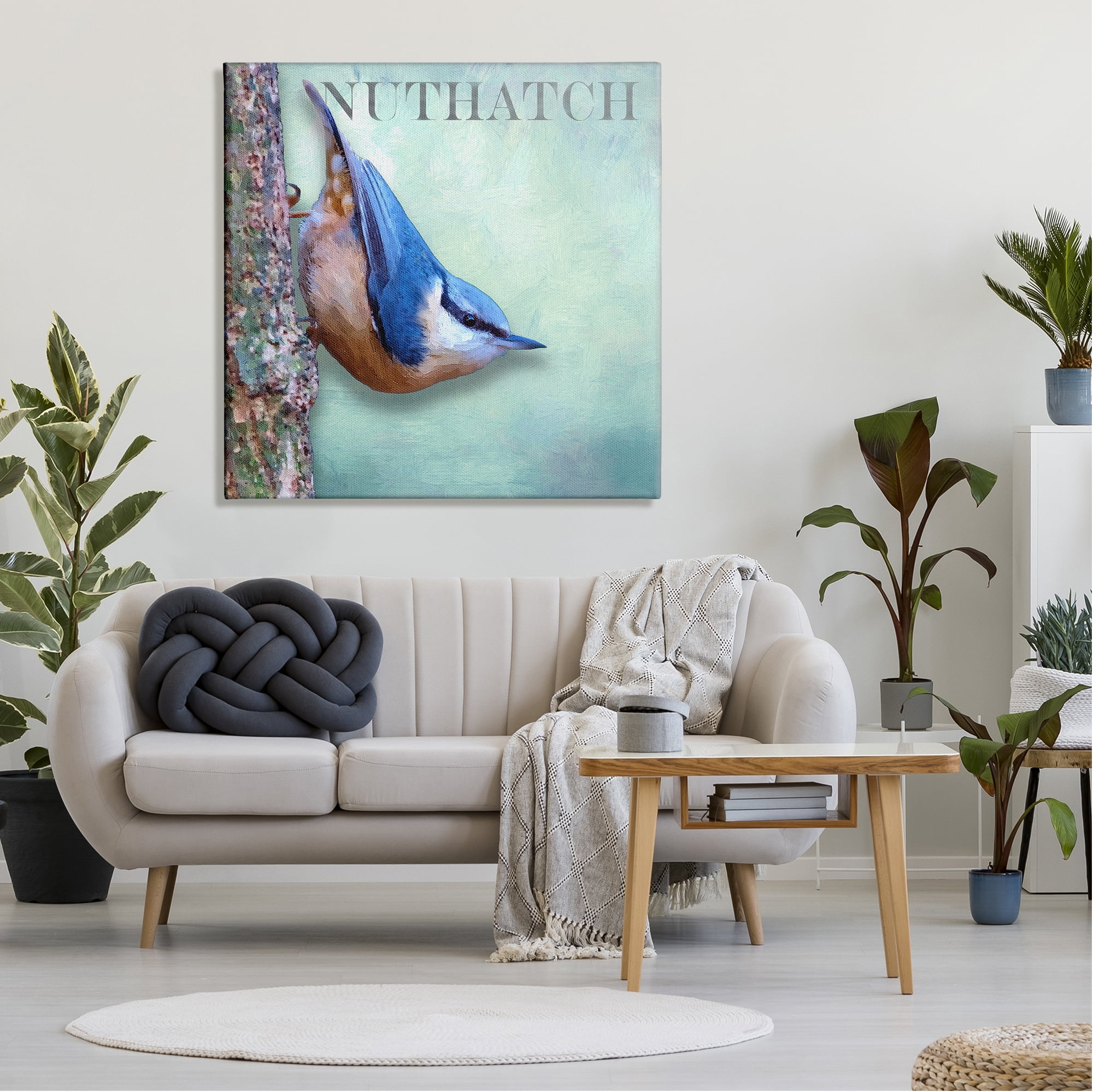 Stupell Industries Blue Nuthatch Bird Climbing Tree Forest Wildlife Graphic Art Gallery Wrapped Canvas Print Wall Art, Design by Alpenglow Workshop