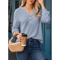 thumbnail image 4 of Top Dokotoo para mujer, manga larga, cuello en V, tejido gofrado, azul, 4 of 8