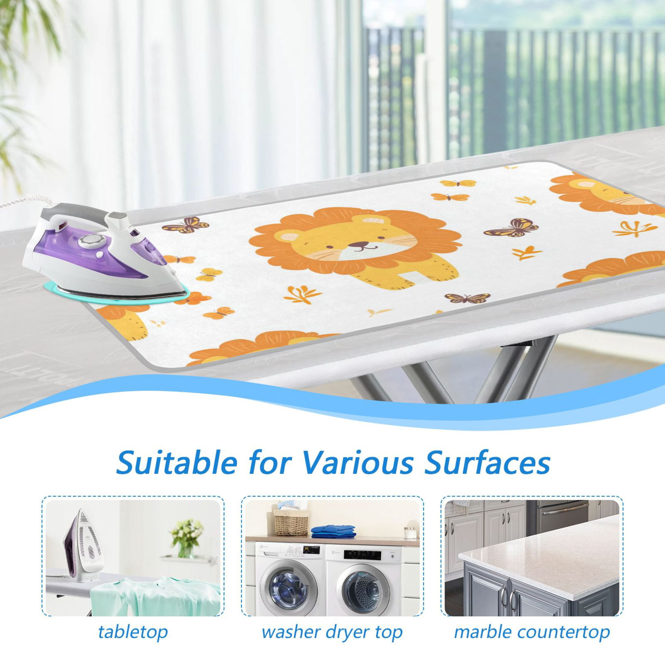 Cute Lions and Butterflies Ironing Mat Blanket Portable Travel Ironing Pad Heat Resistant Pad 47.2" x 27.6”