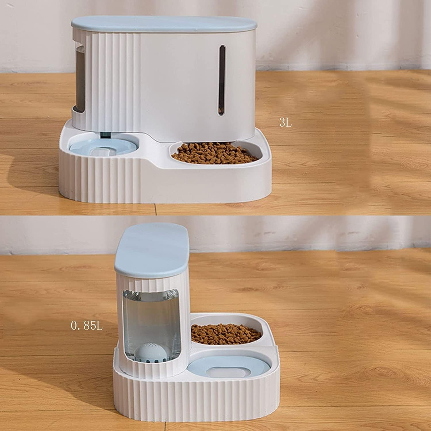 Water Dispenser Pet Dog Cat Automatic Feeder Bowl 2 in 1 Cat Unplugged Water and Food Feeder Dispenser Automatic Dog Cats Water and Food Dispenser cat Fountain (Blue)