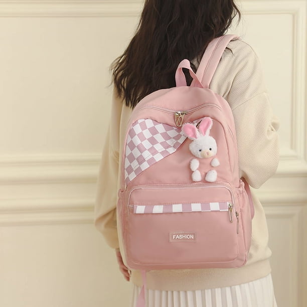 Mochila para niños Mochila grande para estudiantes Mochila con cremallera con colgante de animal lindo (rosa)