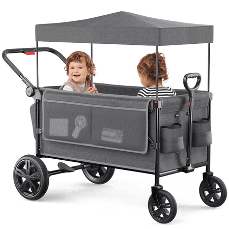 SACVON All-Terrain Stroller Wagon for Toddlers with Canopy, Parent Organizer, Adjustable Handlebar, 2 Cup Holders